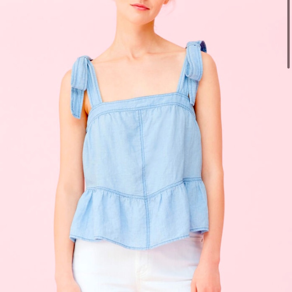 NWT, LA VIE INDIGO SLUB COTTON LINEN TANK